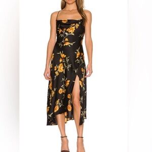 Astr Black and Yellow Floral Midi Dress